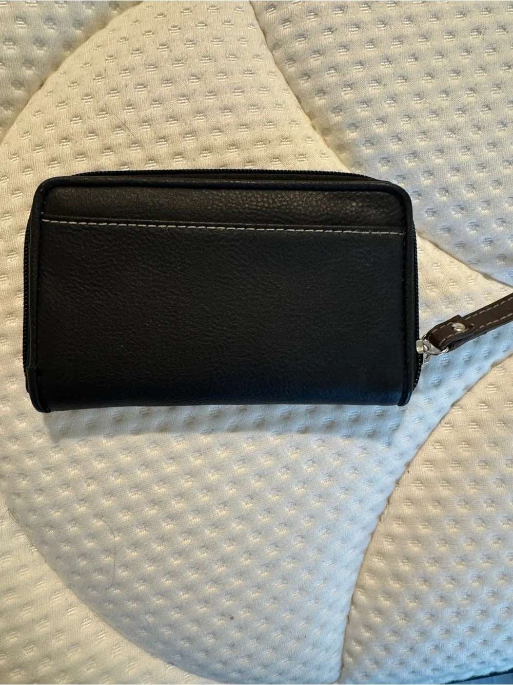 Leather Wristlet Wallet - Black with Brown Stripe